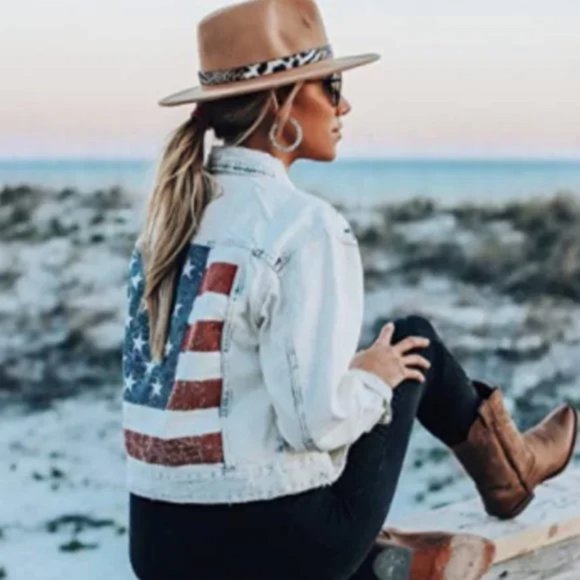 Blank NYC Distressed American Flag Denim Jacket Medium - Picture 5 of 17